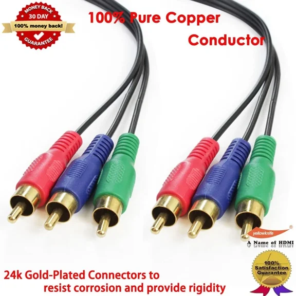 OPAL- 3Rca Video/Stereo Audio Cable, Composite Wire Cord Dvd Hdtv 6Ft - 2Pack