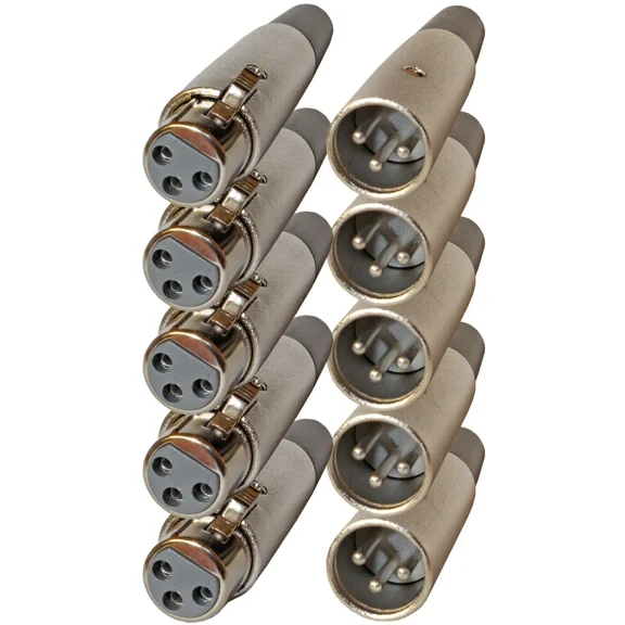 OPAL- 5 Male Plug & Female Jack 3Pin Xlr Mic Microphone Cable Cord 10 Audio Connectors