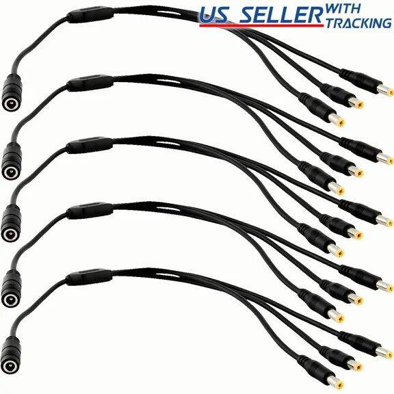 OPAL- (5-Pack) 1:3 Dc Power Splitter Cable Cord 1 Female To 3 Male 5.5X2.1Mm 12V Port