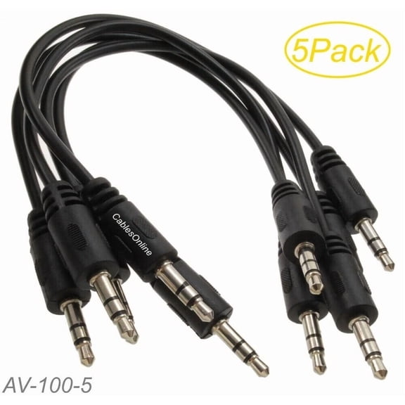 OPAL- 5-Pack 7-Inch 3.5Mm Stereo Trs Male To Male Molded Short Jumper Audio Cables