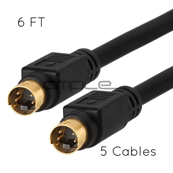 OPAL- 5 Pack S-Video Cable 6Ft Svhs Male To Male Wire 4 Pin Video Cord Tv Pc Vcr Vhs