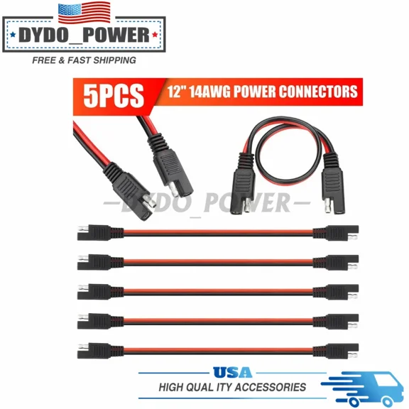 OPAL- 5Pcs 14 Gauge 2 Pin Quick Disconnect Polarized Wire 12" Power Connectors Cable
