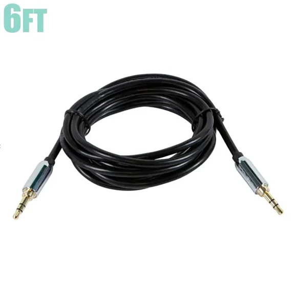 OPAL- 6 Ft 3.5 Mm Aux Cable M/M Gold Plated Jacks Stereo Audio Auxiliary Cable Black
