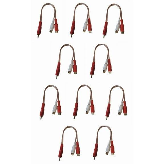 OPAL- 6 Inch Rca 1 Male To 2 Female Gold Plate Audio Adapter Y Splitter Cable 10 Pack