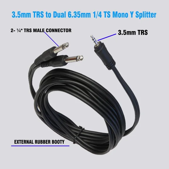 OPAL- 6Ft 1/4 Inch Ts Mono Y-Splitter Cable 3.5Mm Aux Mini Jack To Audio Breakout Cord