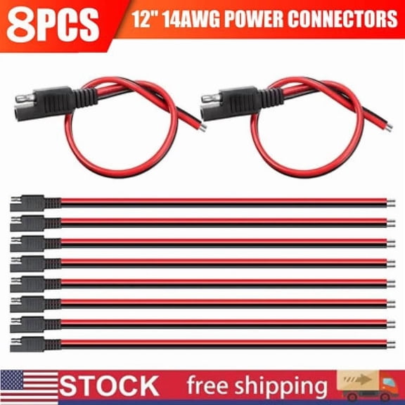 OPAL- 8Pcs 14 Gauge 12" Power Connectors Cable 2 Pin Quick Disconnect Polarized Wire