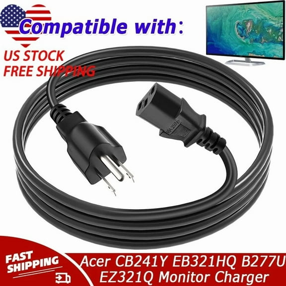 OPAL- Ac Power Cord Cable For Acer Cb241Y Eb321Hq B246Hyl B246Hl B277U Ez321Q Monitor