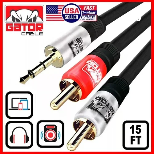 OPAL- Aux 3.5Mm Auxiliary Male To 2 Rca Y Cable Stereo Audio Adapter Converter 15Ft