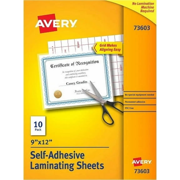 OPAL- Avery 73603 Clear Self-Adhesive Laminating Sheets, 3 Mil, 9 X 12, 10/Pack