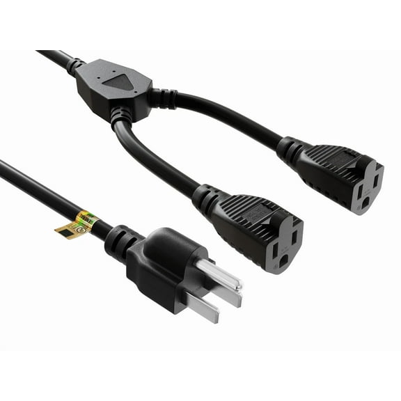 OPAL- Cable Leader 24In Dual Outlet Power Splitter Cord Nema 5-15P To 2X 5-15R 16Awg