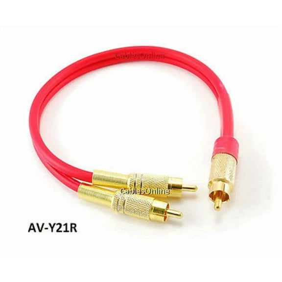 OPAL- Cablesonline 1Ft Single Rca Male To 2-Rca Male Gold-Plated Splitter Cable, Red