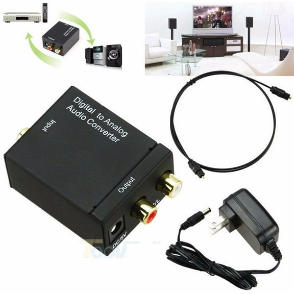 OPAL- Digital Optical Coaxial To Analog Rca L/R Audio Converter Adapter W/ Fiber Cable