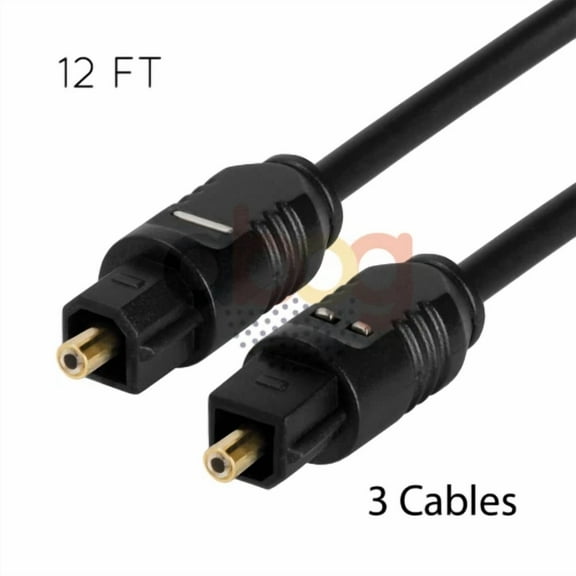 OPAL- Fiber Optic Cable 3 Pcs 12 Ft Toslink Digital Audio Soundbar Spdif Optical Cord