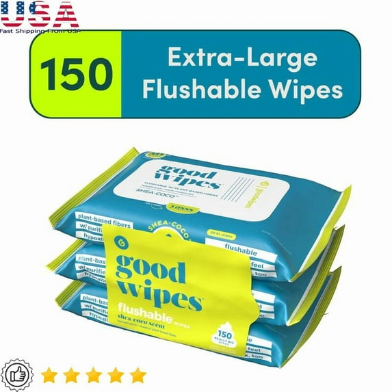 OPAL- Flushable Butt Wipes Hypoallergenic Shea Coco Scent 150 Total Wipes Safe Skin Us