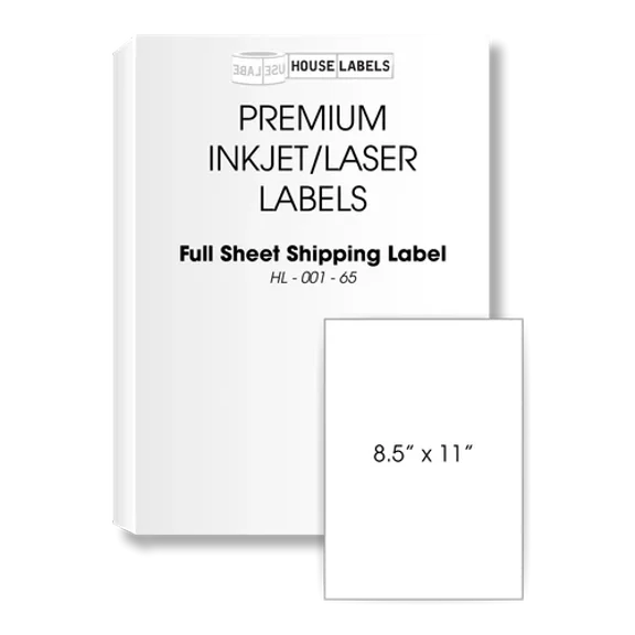 OPAL- Full Sheet Shipping Labels Self Adhesive Blank 1-Up 8.5" X 11" White 25 Sheets