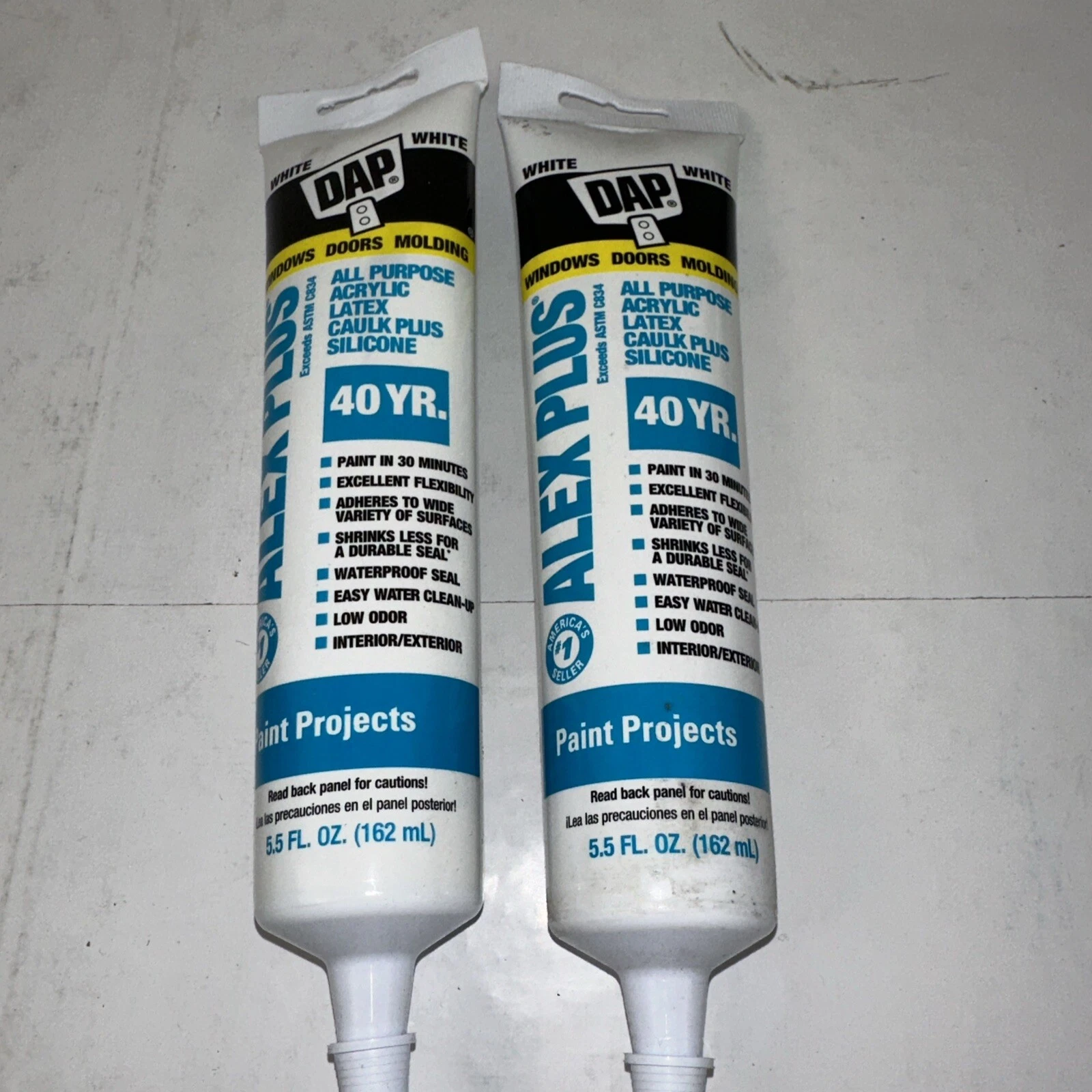 OPAL- Lot Of 2 Dap Alex Plus White Acrylic All Purpose Caulk 5.5 Oz Free Shipping