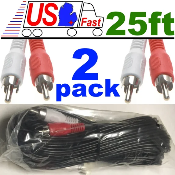 OPAL- Lot2 25Ft Long Dual Rca Male~M Audio/Stereo/Reciever Phono Patch Cable/Cord/Wire
