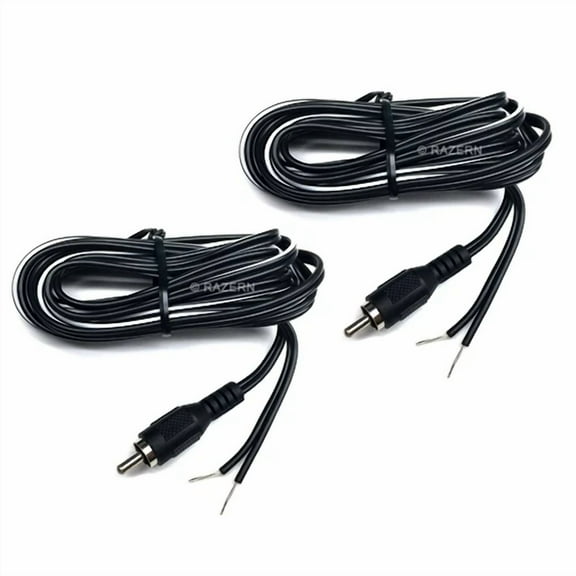 OPAL- New Two-Pack 8 Ft Rca Male Plug To Bare Wire Audio Speaker Subwoofer Cable Cord