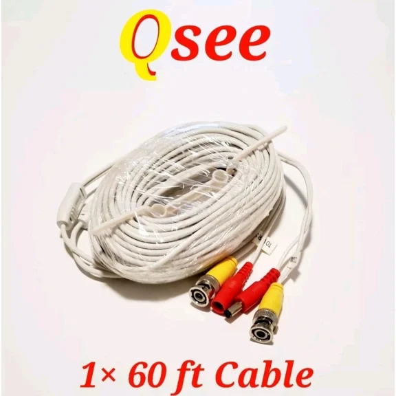 OPAL- Q-See 60' Ft Bnc White Video Power Cable Cctv Analog Hd Free Shipping