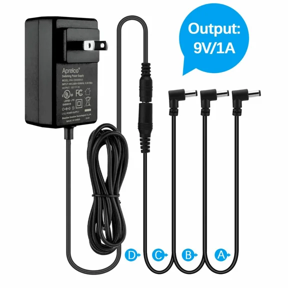 OPAL- Ul 9V 1A Adapter Guitar Pedal Power Supply & 3 Way Splitter Cables For/Boss Joyo