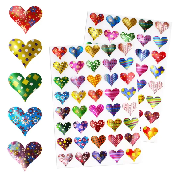 OPAL- Valentine Heart Stickers Assorted Patterns Permanent Adhesive Labels 400 Pack