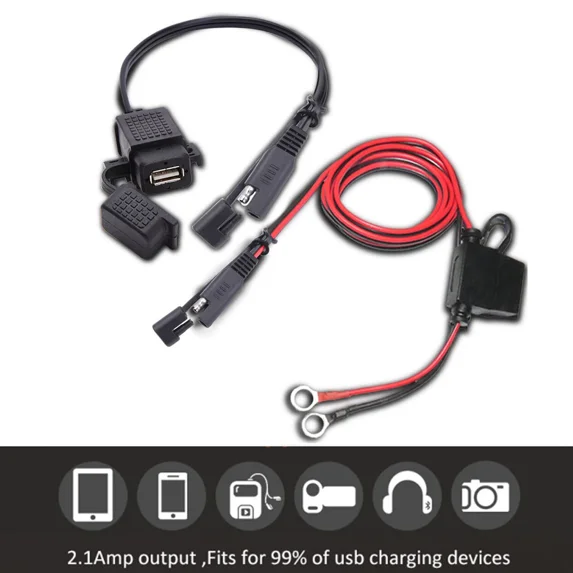 OPAL- Waterproof Motorcycle Usb Charger Sae To Usb Cable Adapter Socket Battery
