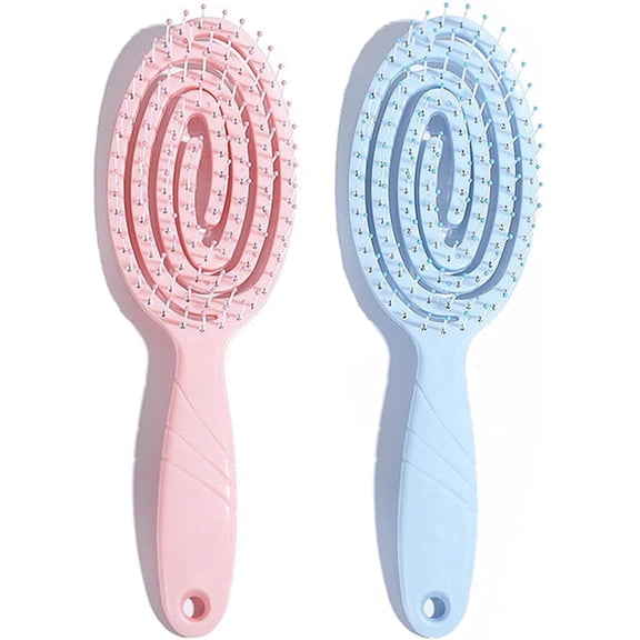 OPALESQUE 2 PCS Detangle Hair Brush for Girls & Kids, Hairbrush with Soft Bristles for Curly, Straight, Wet and Dry Hair Hair, Glide Through Tangles Knots with Ease, Bio Friendly (Pink, Blue)