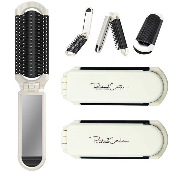 OPALESQUE 2 Pack Folding Hair Brush with Mirror, Wet & Dry Detangling Hair Brush, Mini Hair Comb Compact Travel Size Hair Massage Comb For All Types of Hair