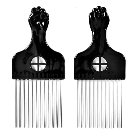 OPALESQUE 2 Pack Hair Picks for Afro, Curly Hair Styling - Metal Hairdressing Tools for Women and Men (Black)
