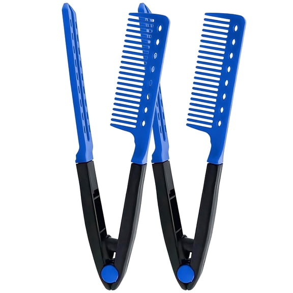OPALESQUE 2-Pack Hair Straightening Comb Set - Flat Iron Comb for Beautiful Tresses, Hair Straightener Comb with Firm Grip, Ideal for Knotty Hair, Styling Comb, Hair Comb for Straight Hair (blue).