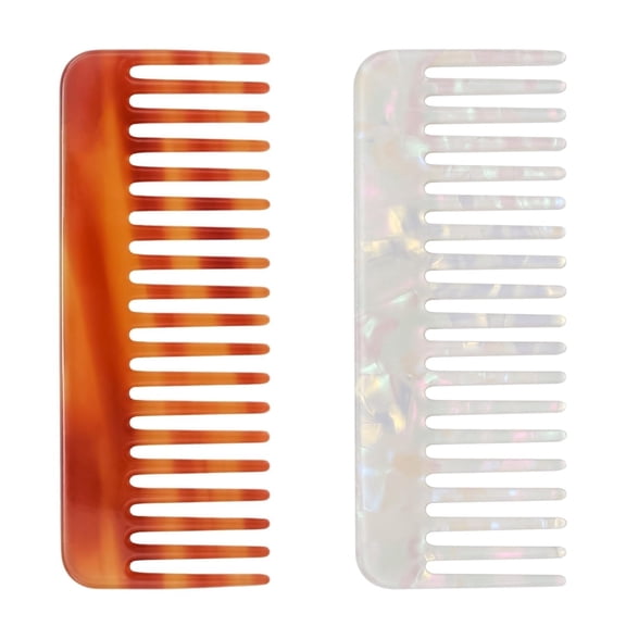 OPALESQUE 2 Pack Wide Tooth Comb, Portable Travel Acetate Combs for Wet and Dry Hair, Large Hair Detangling Comb (Brown, Ivory)