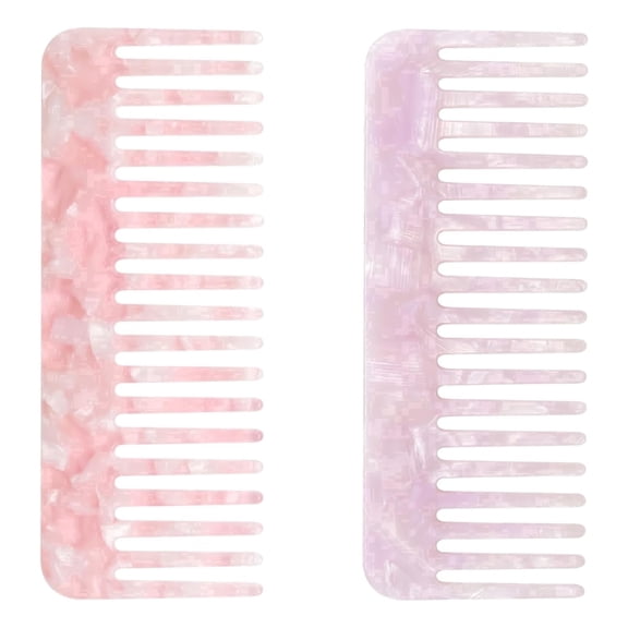 OPALESQUE 2 Pack Wide Tooth Comb, Portable Travel Acetate Combs for Wet and Dry Hair, Large Hair Detangling Comb (Pink, Purple)