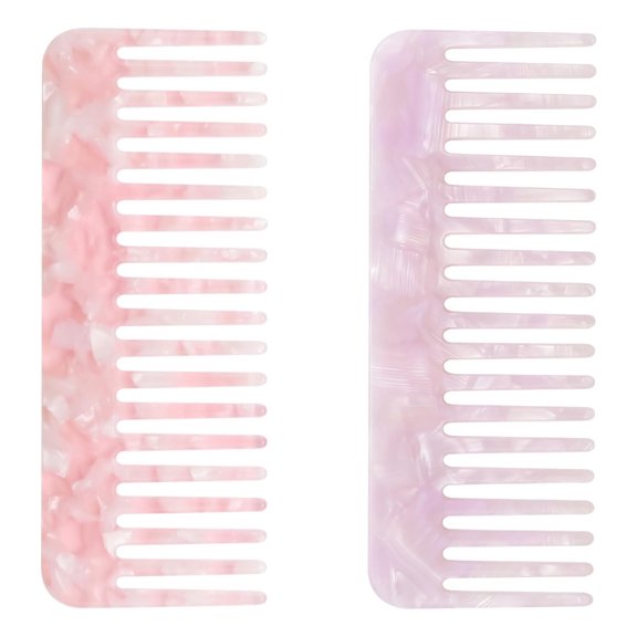 OPALESQUE 2 Pack Wide Tooth Comb, Portable Travel Acetate Combs for Wet and Dry Hair, Large Hair Detangling Comb (Pink, Purple)