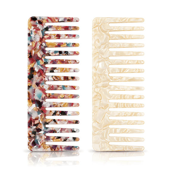 OPALESQUE 2 Pack Wide Tooth Detangling Combs,Large Acetate Tortoise Shell Shower Comb for Thick Curly Wavy Hairs, Wet or Dry Straight Hairs, Suitable for Women Men , 5.9" Standard Size