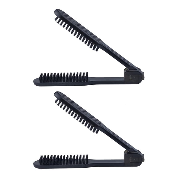 OPALESQUE 2 Pcs Clamp Hair Brush, Anti-static Double Brushes Comb with Boar Bristle, Hair Straightener Brushes Hair Splint Comb for Wet/Dry/Fine/Home/Barber Shop