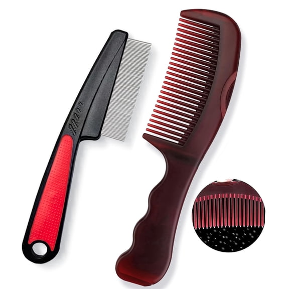 OPALESQUE 2 Pcs Dandruff Comb, Stainless Steel Fine Tooth Lice/Flea/Psoriasis Comb, Scalp Oil Buildup Removal Wide Hollow Tooth Button Hairbrush for Scalp Massage Care for Man Women