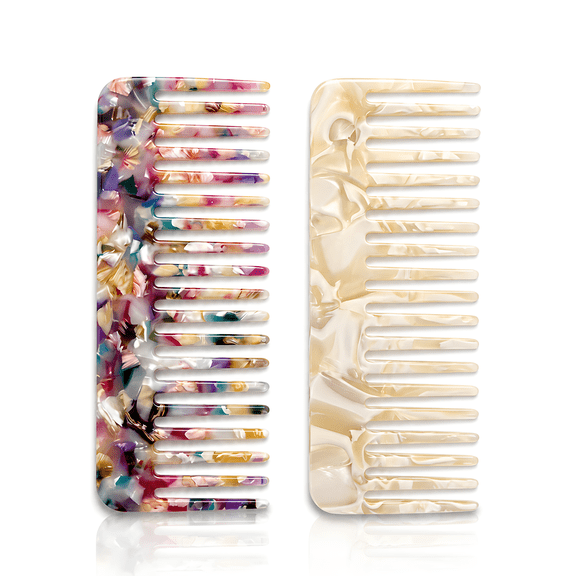 OPALESQUE 2 Pcs Mini Comb Wide Tooth Detangling Comb Wet Hair Comb Tortoise Shell Comb Anti-Static Pocket Size Comb Small Wide Tooth Combs for Women Curly Wavy Long Hair Care Wet and Dry
