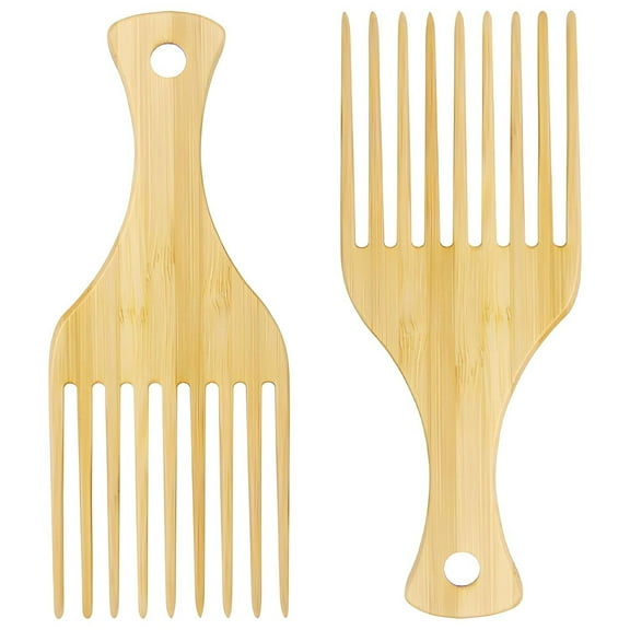 OPALESQUE 2-Piece Bamboo Comb Set for Afro Hair: Natural Anti-Static Picks for Curly, Thick Hair, Ideal for Men and Women, Eco-Friendly Styling and Detangling Solution