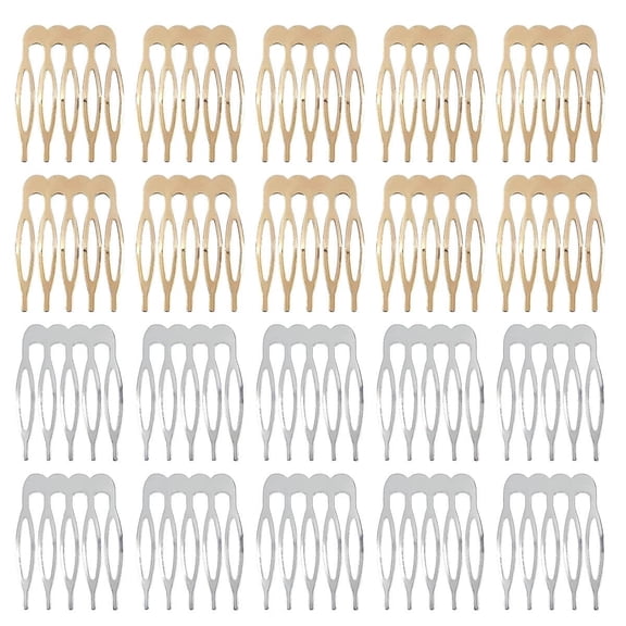 OPALESQUE 20 Pack Hair Side Combs - 5 Teeth Small Metal Crafting DIY Slide Combs for Fine Hair, Bridal Wedding Veil - Silver and Gold