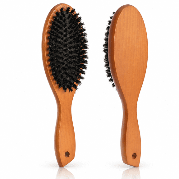 OPALESQUE 2 Pack Boar Bristle Hair Brushes for Men and Women, 8.8 Inch Wooden Smoothing Brushes with Soft Bristles for Daily Hair Care, Grooming and Styling