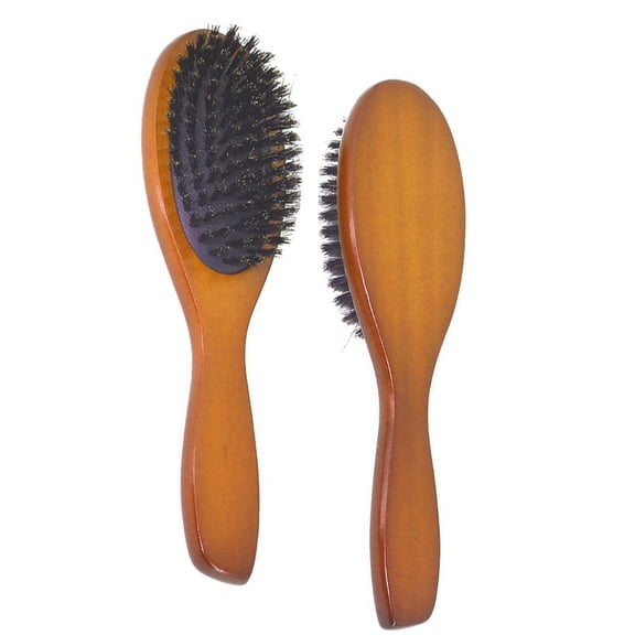 OPALESQUE 2PCS Boar Bristle Hair Brush, Soft Natural Bristles for Thin and Fine Hair for Women Men & Kids,Portable Wooden Smooth Bun Brush,Suitable for Various Hair Styles (Light brown)