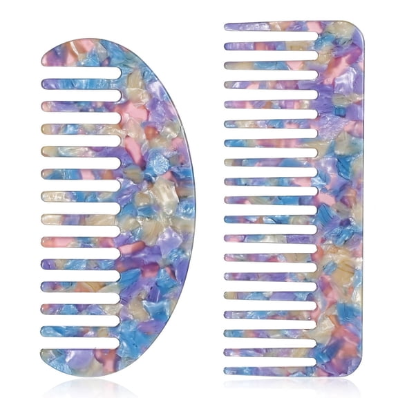 OPALESQUE 2PCS Mini Wide Tooth Comb, Portable Acetic acid Comb,Travel size, Detangling Combs for Thick Curly Wavy Hairs, Wet or Dry Straight Hairs,for Women and Men,Violet