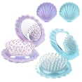 thumbnail image 1 of OPALESQUE 2pcs Metallic Shinning Finish Shell Shape Folding Travel Hair Brush Compact Brush with Mirror,Mini Hair Brush Portable Cute Pocket Massage Comb for Women (Purple + Blue), 1 of 8