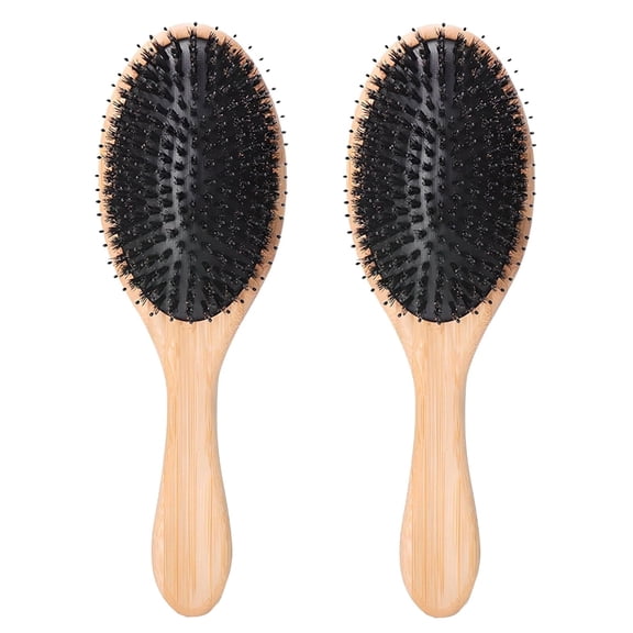 OPALESQUE 2pcs Wooden Hair Brush with Bristle & Nylon Pins for Men, Women – Oval Paddle Brush for Wet & Dry Hair, Smoothing, Detangling, and Massaging
