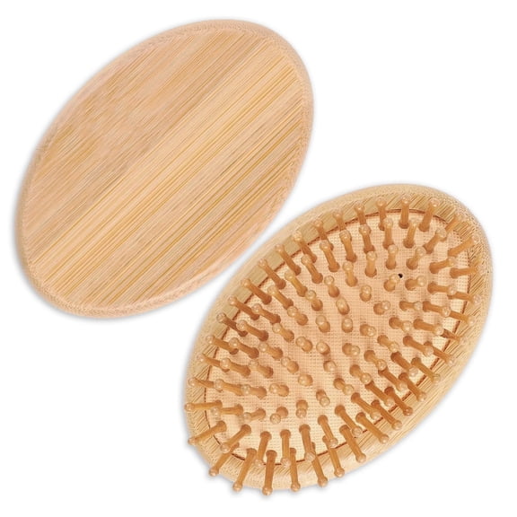 OPALESQUE 2pcs bamboo Hair Brush Comb, Wooden Scalp Massage Comb Portable Anti-Static Hairbrush with Air Cushion and Round Ball Bristles, Mini Travel Hair Brush for Women and Men, No Handle Design