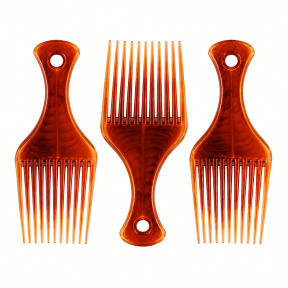 OPALESQUE 3 Pack Amber Hair Pick Comb, Wide Tooth Plastic Styling Comb with Handle for Curly Hair, Thick Hair, Braids, Wigs, Daily Hair Styling