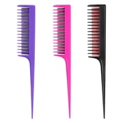 OPALESQUE 3 Pack Professional Teasing Comb, Triple Teasing Comb Rat Tail Tool Hair Cutting Combs Professional Add Volume Fine and Normal Hair Types for Women And Men Black Purple and Red