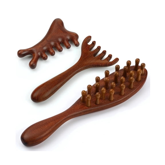 OPALESQUE 3 Pack Wooden Scalp Massager Tool Loc Combs,Long Handle Head Massage Scalp Loc Brush for Dreads,Multifunctional Hair Massager Tool for Men & Women
