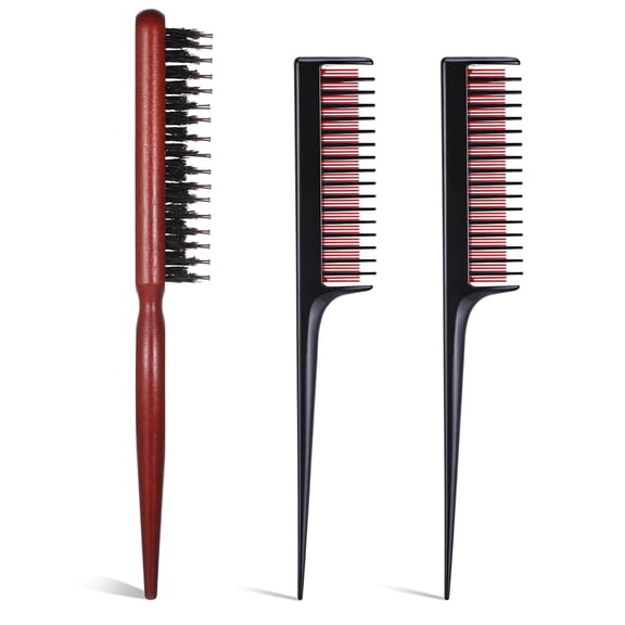 OPALESQUE 3 Pcs Hair Teasing Comb Set,Nylon Triple Comb and Boar Bristle Teaser Brushes for Women and Men styling Thick Fine Hair Styling