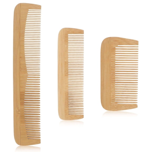 OPALESQUE 3 Pcs Wooden Comb, Fine Tooth Combs for Women, Anti-Static Wood Combs for Men, Natural Bamboo Comb, Family of Hair Comb Set for Straight Hair, Curly Hair, Beard